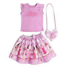 Barbie Flicka Topp, Satin Kjol och Väska 3 Delar Set Gingham Rosa 7-8