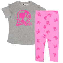 Barbie Flicka 2-delat Set med T-shirt och Leggings - Kortärmad T-shirt och Leggings för Barn (Storlek 10-12, Grå/Rosa)