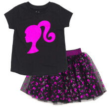 Barbie Flicka Metallic T-shirt och Tyllkjol Svart/Rosa Folie 4T