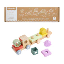 Fisher-Price Wood Baby Toy Stacking Train, 9-Piece Activity with Silicone & Wooden Blocks for Infants & Toddlers Ages 9+ Months