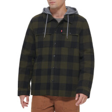 Levi's Men's Plaid Sherpa Lined Hooded Shirt Jacket (Regular & Big & Tall Sizes), Olive Buffalo Check, Small