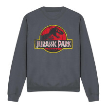 (XL, Charcoal) Jurassic Park Unisex Adult Distressed Logo Sweatshirt