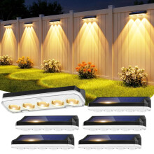 Wonkelly Solar Fence Lights Outdoor, 6 Pack Solar Lights Outdoor Garden Warm White/Cool White& RGB 8 Colors, 5 Lens 40 Lighting Modes, IP65