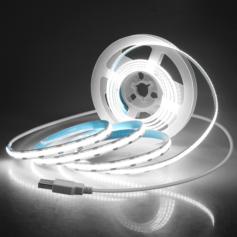 Photos - Floodlight / Street Light Aclorol USB COB LED Strip Lights 2M for TV 5V USB Powered LED Tape Lights Daylight White 6.56FT 320Leds/M 6000K COB Flexible