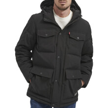 Levi's Herren Wasserabweisende Arctic Cloth Midlength Gesteppte Kapuzenparka (Regulär und Große Größen), Schwarz, Klein