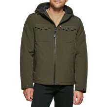 Levi's Men's Soft Shell Two Pocket Sherpa Lined Hooded Trucker Jacket, Olive W. Quilted Lining, Medium
