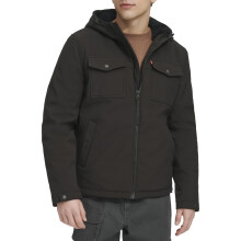 Levi's Men's Soft Shell Two Pocket Sherpa Lined Hooded Trucker Jacket, Black Tech, Large