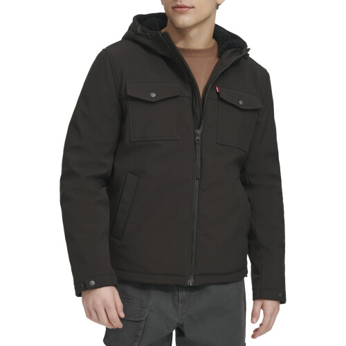 Levi's Levi's Men's Soft Shell Two Pocket Sherpa Lined Hooded Trucker Jacket, Black Tech, X-Large