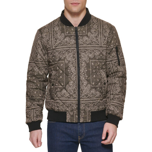 Levi's Levi's Heren Diamond Gequiltede Bomberjack, Olijf Bandana Print, Groot