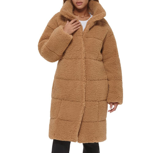 Levi's Levi's Dames Lange Patchwork Gequilted Teddy Jas, Kastanjebruin, X-Large