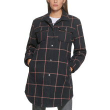 Levi's Women's Wool Blend Sherpa Lined Long Shacket, Navy/Peach Window Plaid, 3X
