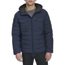 Levi's Mens Water Resistant Performance Stretch Hooded Jacket Puffer, Navy, X-Large US