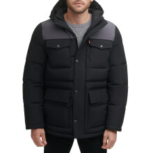 Levi's Men's Water Resistant Arctic Cloth Midlength Quilted Hoody Parka (Regular and Big & Tall Sizes), Black/Charcoal, MD