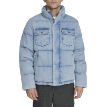 Levi's Heren Gemengde Media Gequiltte Pufferjas Met Sherpa Kraag (Regulier en Groot & Lang), Licht Gewassen Denim, Medium