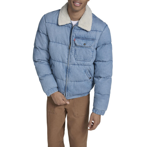 Levi's Levi's Herren Steppjacke mit Sherpa-Kragen, Hellblau Denim, Groß