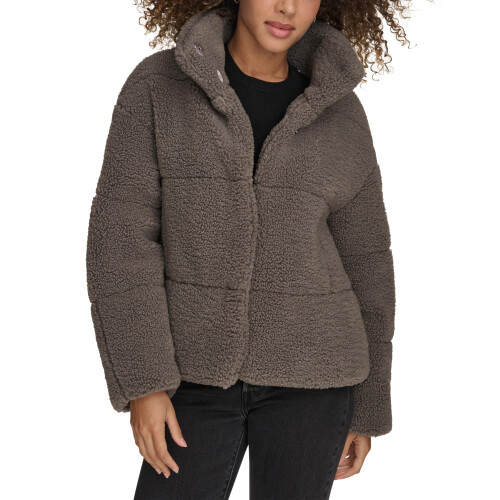 Levi's Levi's Damers Lång Patchwork Quilted Teddy Kappa, Grå Kort, X-Large