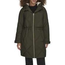 Parka larga de mujer Levi's con forro de sherpa y acolchado en diamante, verde ejército, pequeña