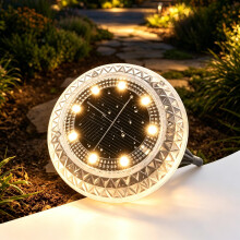 SLWOO Solar Lights Outdoor Garden - 1 Pack Solar Ground Lights, 8 LED Warm White Solar-Powered Disk Light Outdoor, IP65 Waterproof Landscape