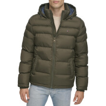 Tommy Hilfiger Heren Klassieke Gewatteerde Jas met Kap (Standaard en Big & Tall), Olijfgroen, M