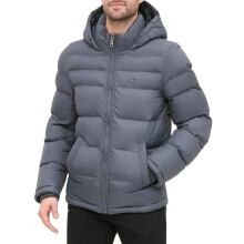 Chaqueta Puffer con Capucha Clásica de Tommy Hilfiger para Hombre (Estándar y Grande), Carbón, Grande