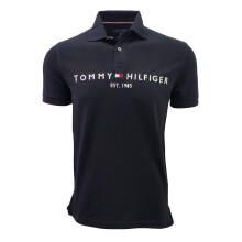 Tommy Hilfiger Herren Besticktes Grafik-Logo Mesh Polo-Shirt (Large, Schwarz (Est 1985))