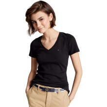 Tommy Hilfiger Dames Favoriete Regular Fit V-Hals Vlag Logo T-Shirt, Zwart, S