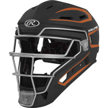 Rawlings | Casco de receptor VELO 2.0 | Béisbol | Senior (7 1/8" - 7 1/2") | Negro/Naranja