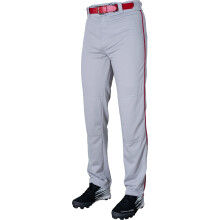 Rawlings | Semi-Relaxed Full Length Baseball Pant | Piped | Adult Medium | Grey/Scarlet
