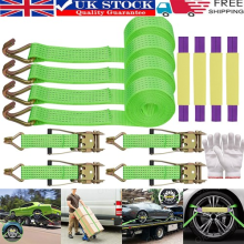 4 x Recovery Ratchet Wheel Strap Set 50MM 4 Metre 5T With Round Slings Tie Down