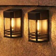nipify Solar Fence Lights Outdoor Garden 2 Packs LED Retro Solar Wall Light