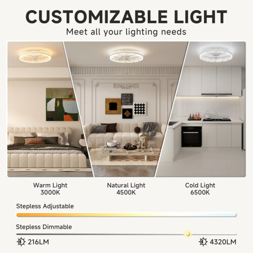 VOLISUN Smart Ceiling Fan with Light and Remote White 50cm 1
