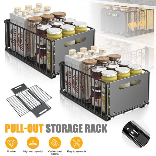 2pcs Pull Out Basket Under Sink Kitchen Cupboard Organiser Storage Rack Drawer 1