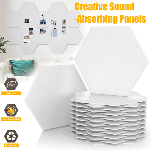 12Pcs Hexagon Self-Adhesive Acoustic Wall Panel Studio Sound Proofing Sheet Mat 1