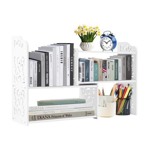 Adjustable Desktop Bookshelf Organizer – PVC Desk Shelf for Office Home&Kitchen 1