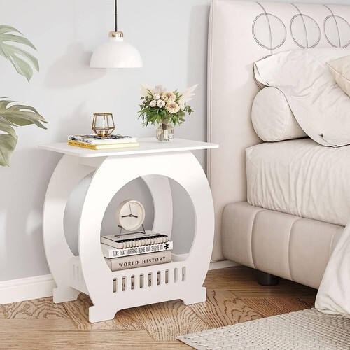 Bedside Table White Drawer Cabinet Small Side End Table Nightstand Storage Shelf 1