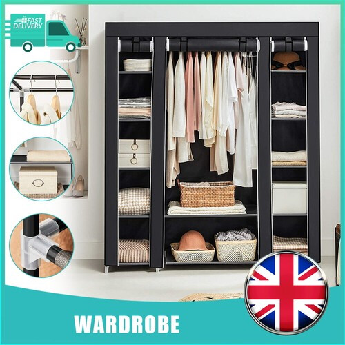 Practical Fabric Canvas Wardrobe Hanging Rail Shelving Clothes Storage Cupboard 1