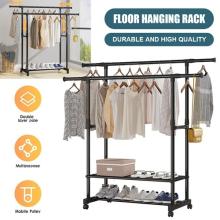 Installation Easily Retractable Clothes Rack with Wheels Stable Double Rod Easy