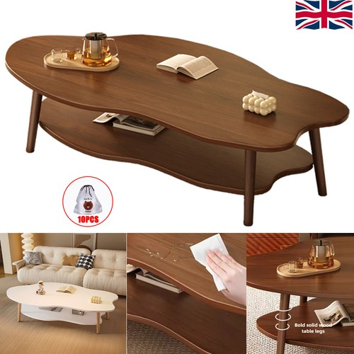 2 Layer Coffee Table Cloud Tea Table Modern Living Room Desk W/ Storage Shelf UK 1