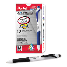Pentel Stifte, GlideWrite Kugelschreiber mit TechniFLO Tinte - 12er Pack schwarze 1,0 mm nachfüllbare Stifte