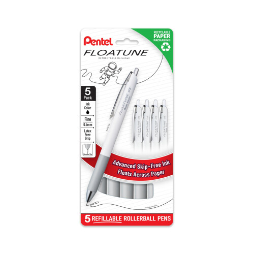 Pentel Pentel Floatune Nachfüllbare Rollerball, 0,5mm feine Spitze, schwarzes Tinte, 5er-Pack (BZN205PF5A)
