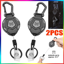 2/4x Heavy duty Retractable Pull Badges ID Reel Carabiner Key Chain Cable Recoil