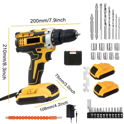 2 Battery 21V Cordless Drill Combi Driver High Power Electric Screwdriver Set UK 2