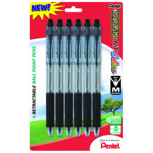 Pentel R.S.V.P. RT Farben Neue nachfüllbare Kugelschreiber, mittlere Linie, schwarzes Tinte, 6er Pack (BK93CRBP6A)
