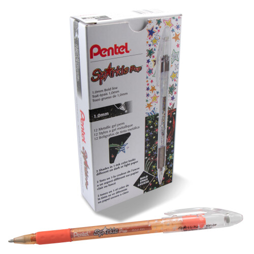 Pentel Sparkle Pop Metallic Gel Pen, (1,0mm) Bold Line, Orange-Gelb (12er Pack)