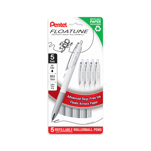 Pentel Pentel Floatune Retractable Rollerball, 1.0mm, Svart bläck, 5-pack (BY210PF5A)