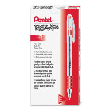 Pentel R.S.V.P. Kugelschreiber, feine Spitze, 0,7 mm, klar, rotes Tinte, 12er Pack