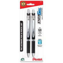Pentel EnerGel RTX Gelstift und EnerGize Druckbleistift Set, (0,7mm), schwarzer Barrel, schwarze Tinte, HB Mine