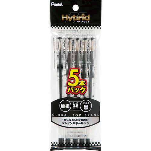 Pentel Penna a sfera ibrida Pentel, XK105GA5, 5 Pezzi, Nera