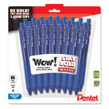Pentel Wow! Nachfüllbarer Kugelschreiber, (1,4mm), Fettstrich, Blaue Tinte, 18er Pack (BK444BP18C)