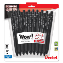Pentel Wow! Nachfüllbarer Kugelschreiber, (1,4mm), Fettschrift, Schwarze Tinte, 18er Pack (BK444BP18A)